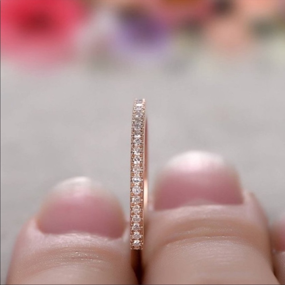 NEW 18K ROSE GOLD DIAMOND ETERNITY BAND RING - Picture 3 of 4